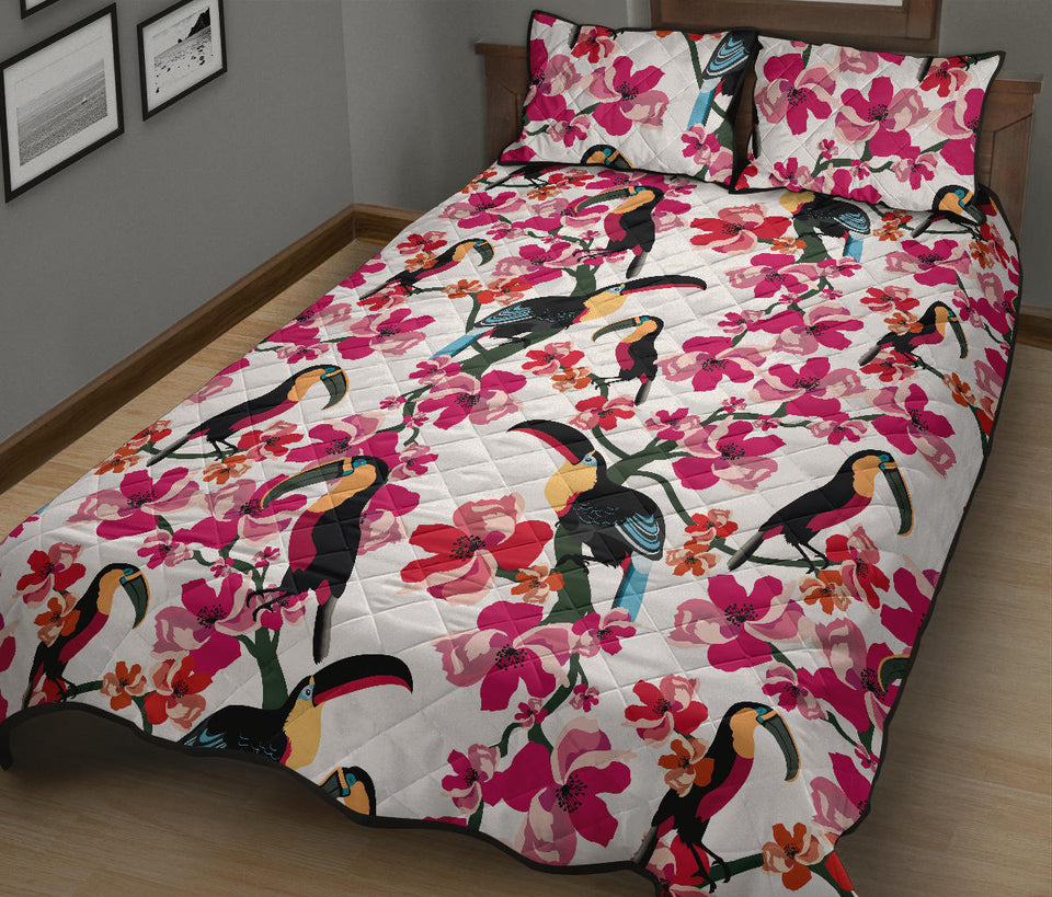 Toucan flower design pattern Quilt Bed Set