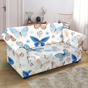 Blue Butterfly Pattern Loveseat Couch Slipcover