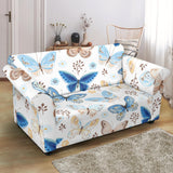 Blue Butterfly Pattern Loveseat Couch Slipcover