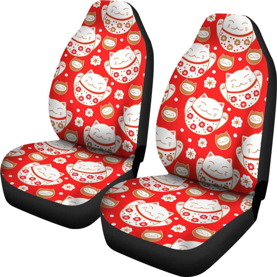 Cute Maneki Neko Lucky Cat Red Background Universal Fit Car Seat Covers