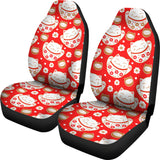 Cute Maneki Neko Lucky Cat Red Background Universal Fit Car Seat Covers