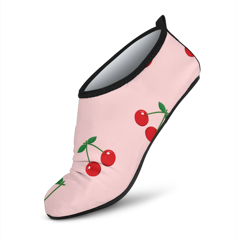 Cherry Pattern Pink Background Aqua Shoes