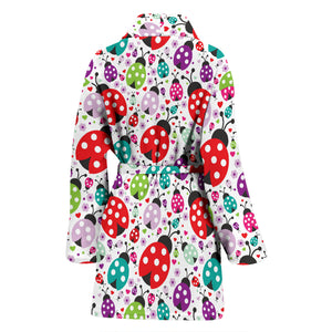 Ladybug Pattern Print Design 03 Women's Bathrobe