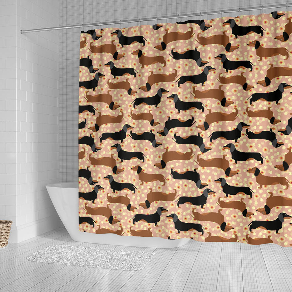 Dachshund Floral Background Shower Curtain Fulfilled In US