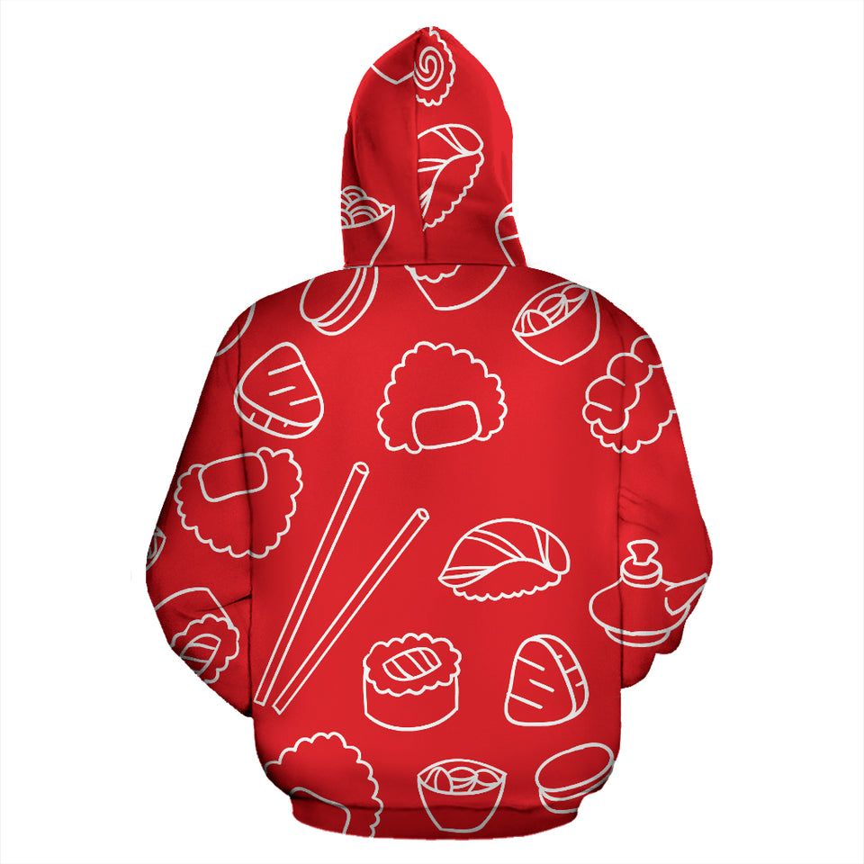Sushi Pattern Red Background Zip Up Hoodie