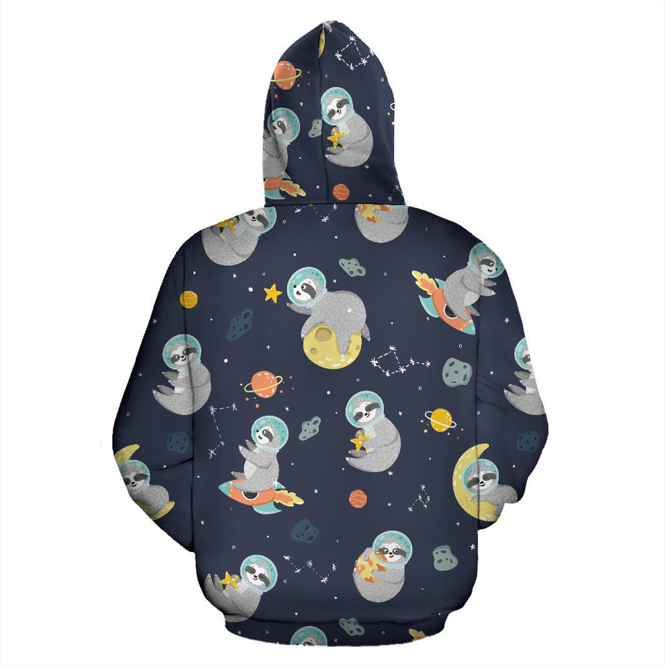 Cute Sloth Astronaut Star Planet Rocket Pattern Men Women Pullover Hoodie