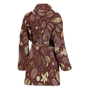 Coffee Bean Flower Pattern Women'S Bathrobe