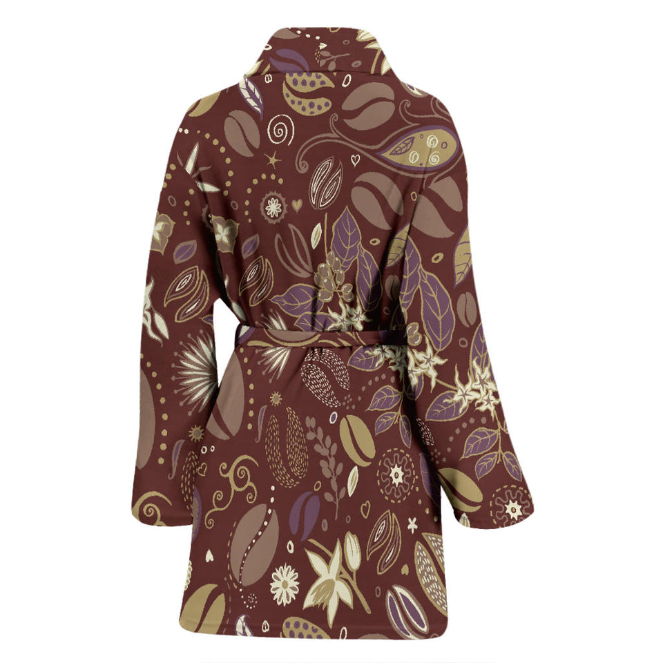 Coffee Bean Flower Pattern Women'S Bathrobe
