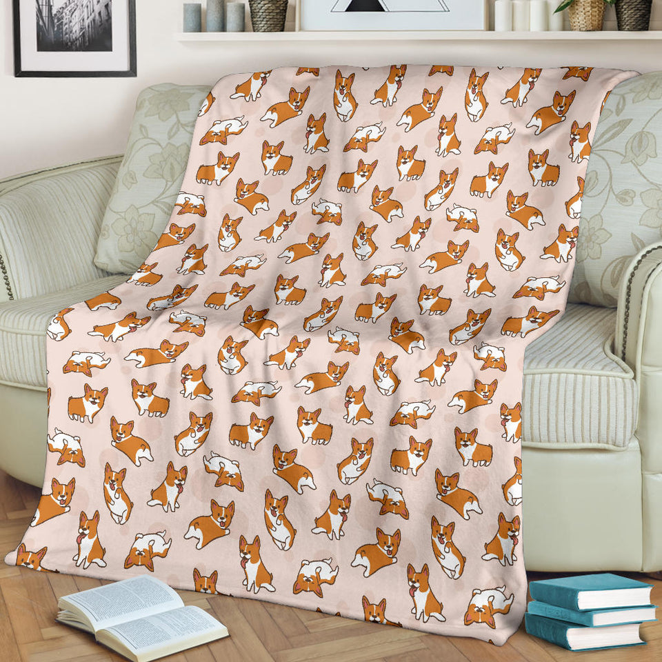 Cute Corgis Pattern Pink Background Premium Blanket