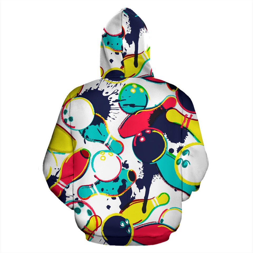 Watercolor Bowling Ball Pins Men Women Pullover Hoodie