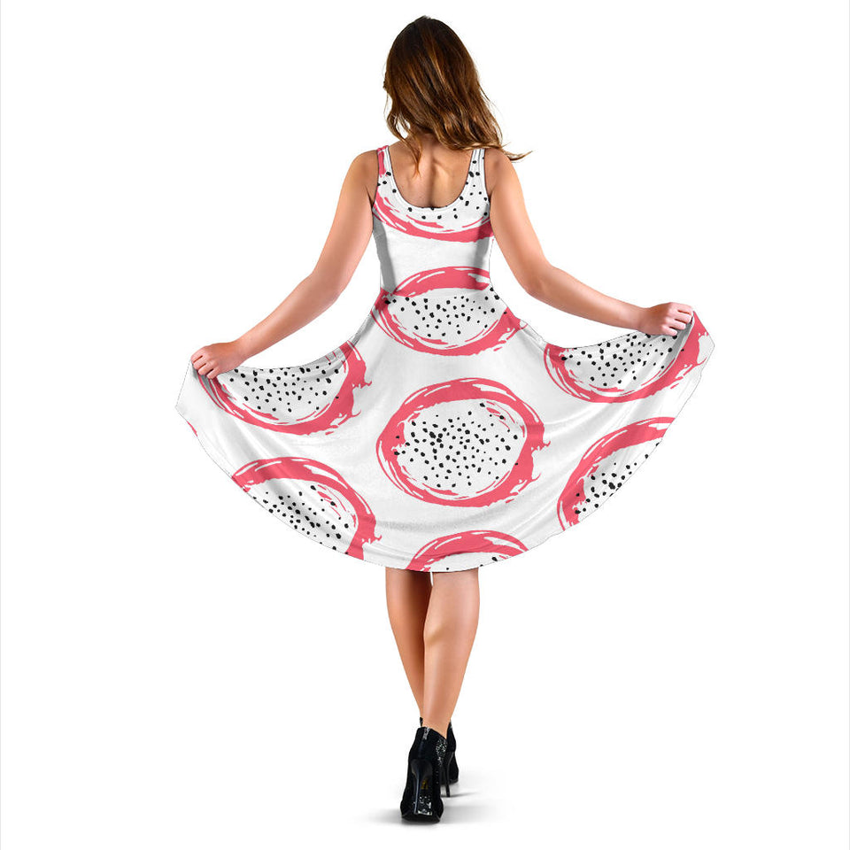 Hand Drawn Dragon Fruit Sleeveless Midi Dress