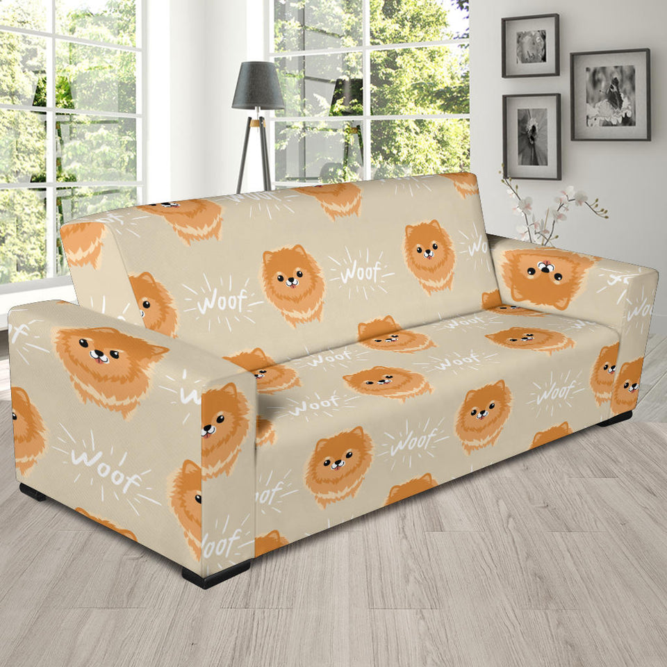 Cute Brown Pomeranian Puppy Sofa Slipcover