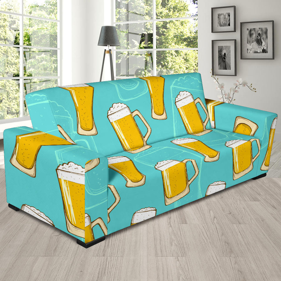 Beer Pattern Green Background Sofa Slipcover