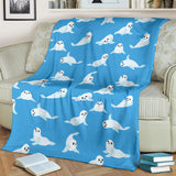 Cute Sea Lion Seal Pattern Background Premium Blanket