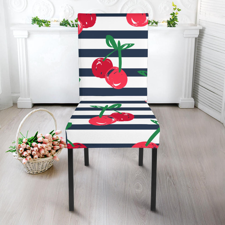 Hand Drawn Cherry Pattern Striped Background Dining Chair Slipcover