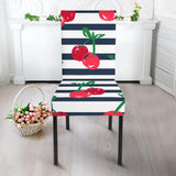 Hand Drawn Cherry Pattern Striped Background Dining Chair Slipcover