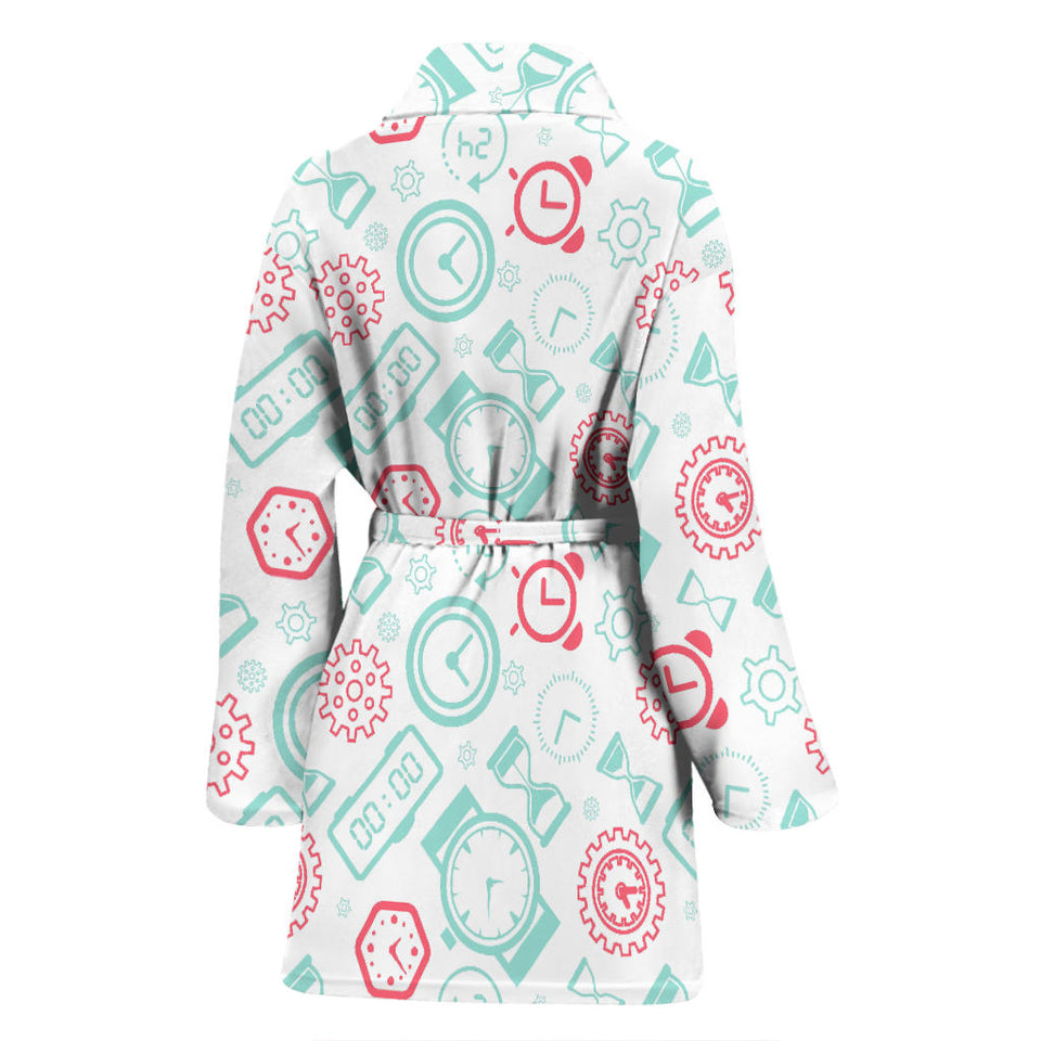 Clock Time Pattern Blackground Women'S Bathrobe