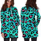 Green Leopard Skin Print Pattern Women'S Hoodie Dress