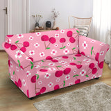 Cherry Flower Pattern Pink Background Loveseat Couch Slipcover