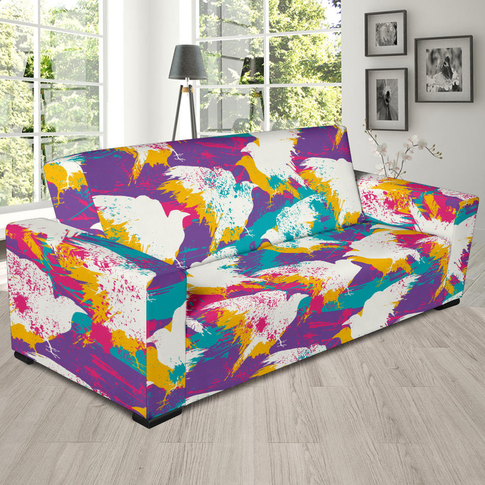 Colorful Crow Illustration Pattern Sofa Slipcover