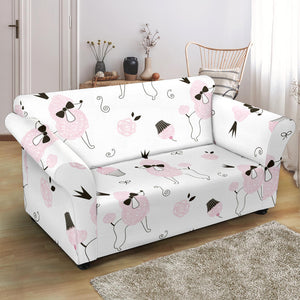 Poodle Dog Rose Cake Pattern Loveseat Couch Slipcover