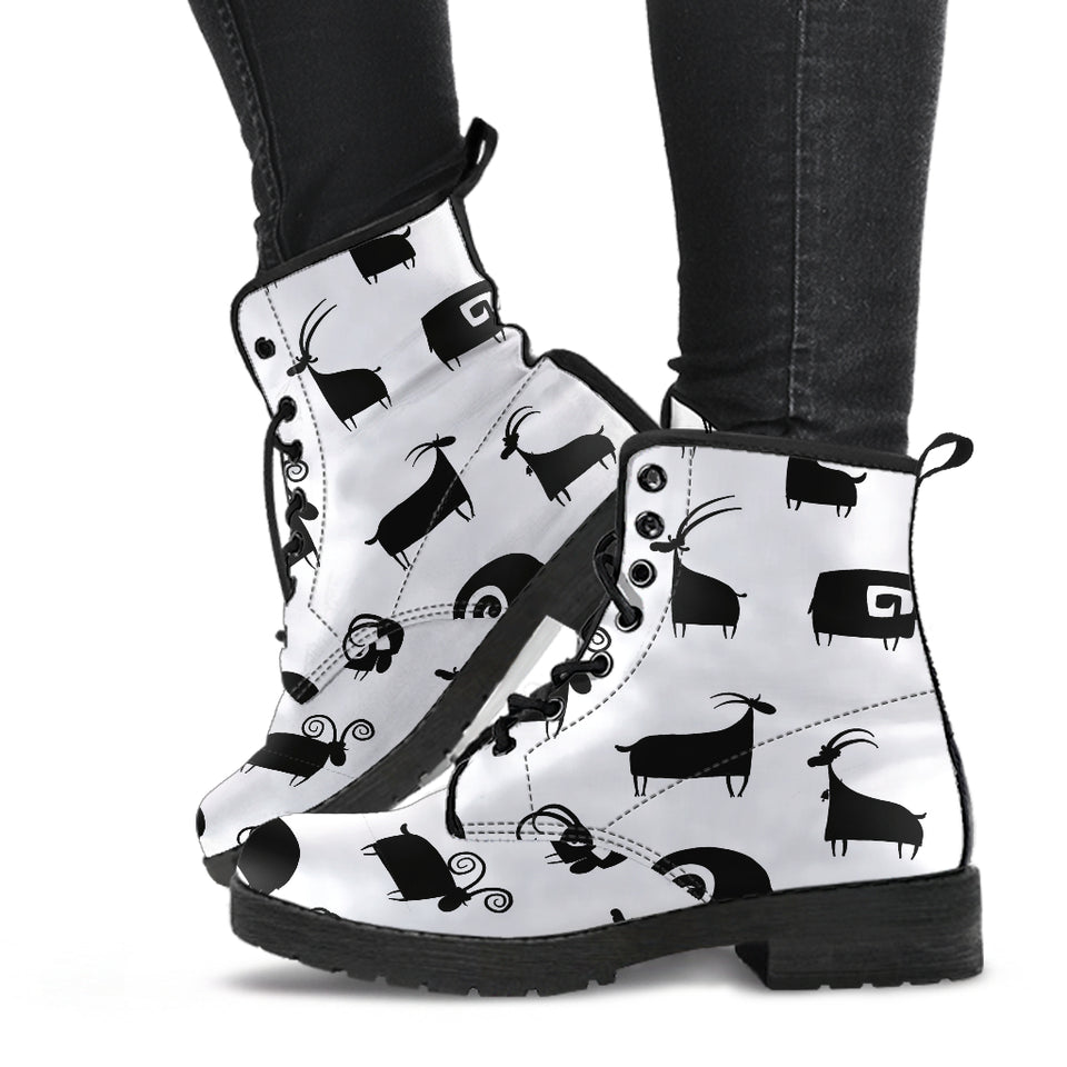 Goat Ram Pattern Leather Boots