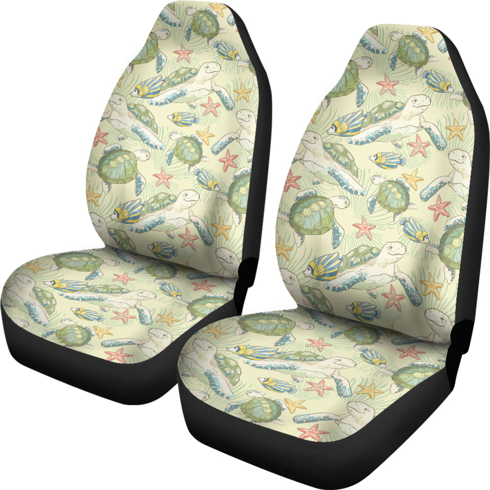 Hand Drawn Sea Turtle Fish Pattern  Universal Fit Car Seat Covers