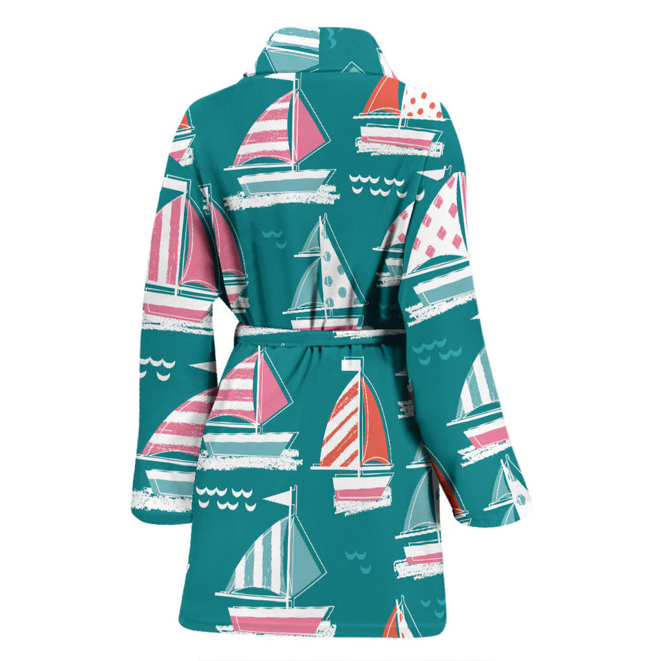 Cute Sailboat Pattern Women'S Bathrobe