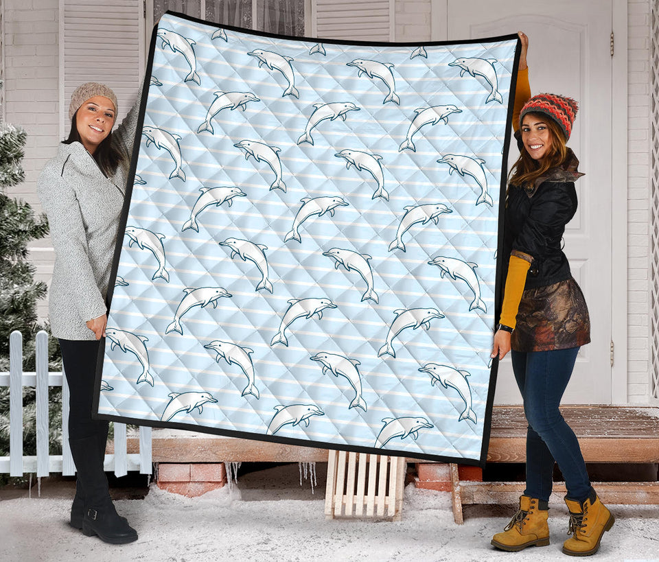 Dolphin Blue Striped Background Premium Quilt