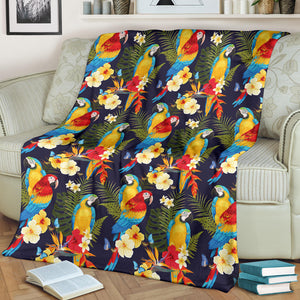 Colorful Parrot Flower Pattern Premium Blanket