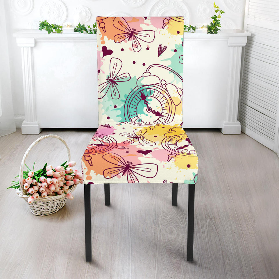 Clock Butterfly Pattern Dining Chair Slipcover