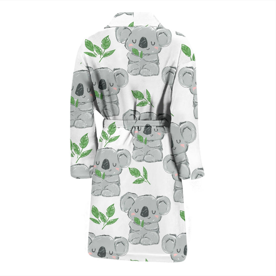 Hand Drawn Koala Leaves Pattern Men'S Bathrobe