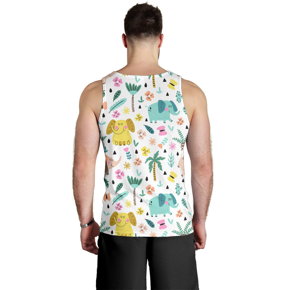Cute elephants palm tree flower butterfly pattern Men Tank Top