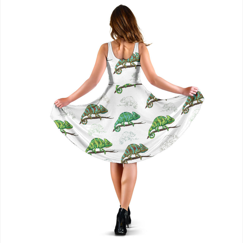 Chameleon Lizard Pattern Sleeveless Midi Dress