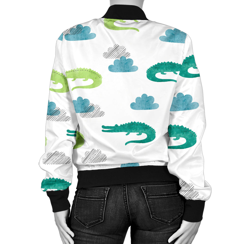 Watercolor Crocodile Pattern Women'S Bomber Jacket