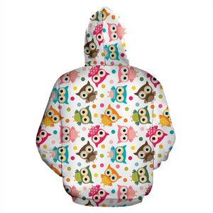 Color Cute Owl Pattern Zip Up Hoodie