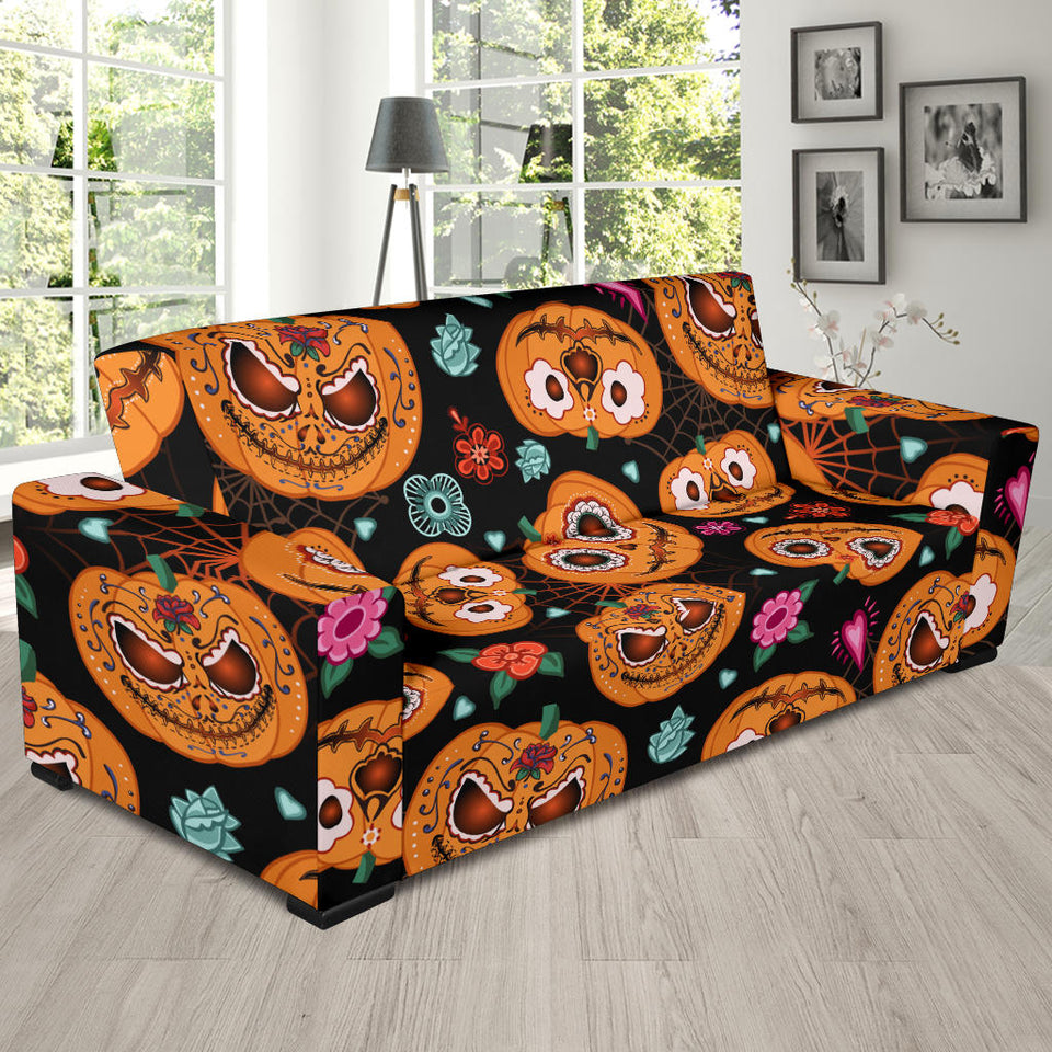 Pumpkin Flowers Spiderweb Halloween Theme Sofa Slipcover