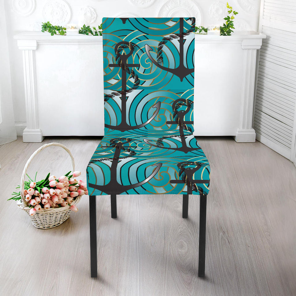 Anchor Nautical Green Background Dining Chair Slipcover