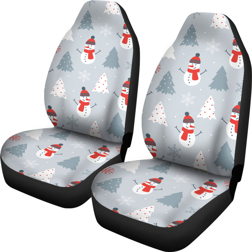 Snowman Christmas  Tree Snow Gray Background  Universal Fit Car Seat Covers