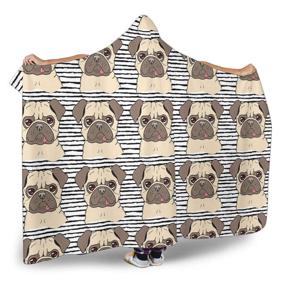 Happy Pug Pattern Hooded Blanket