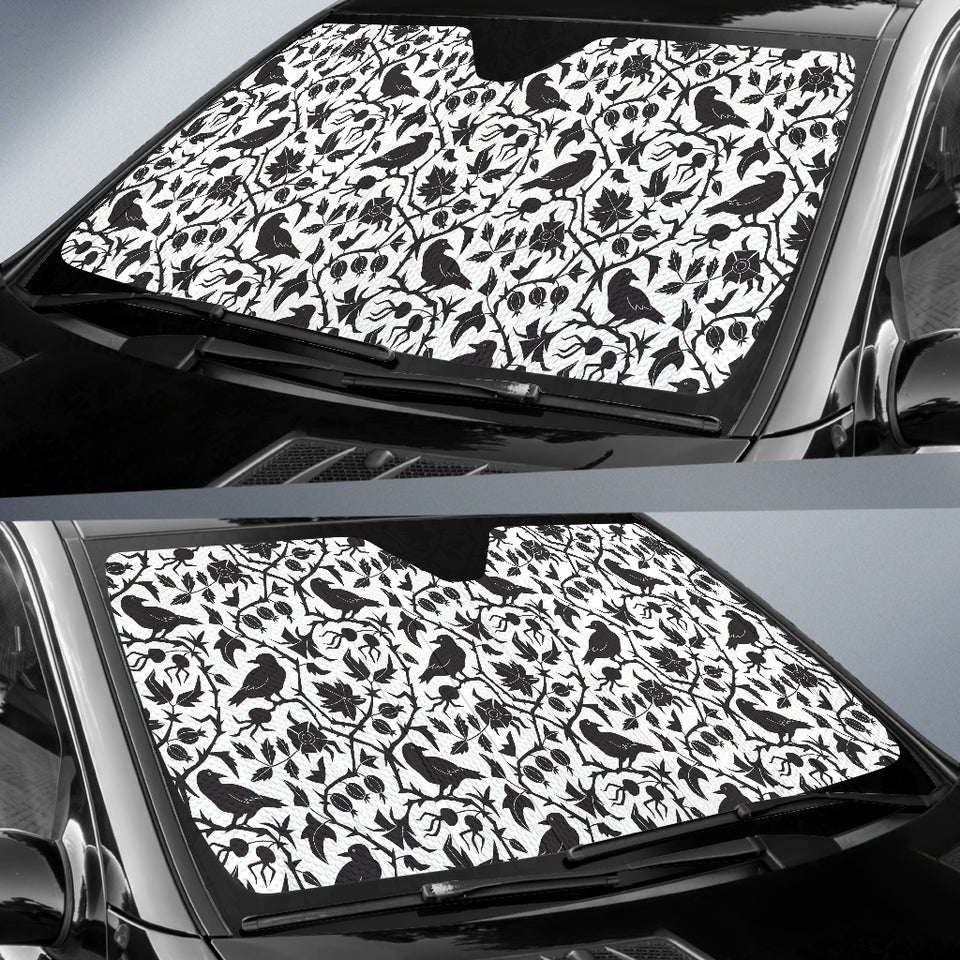 Crow Dark Floral Pattern Car Sun Shade