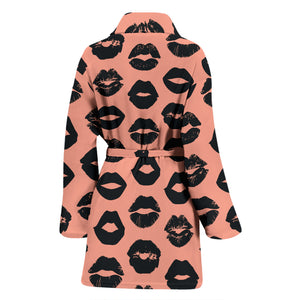 Lips Pattern Print Design 02 Women's Bathrobe