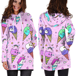 Cute Ice Cream Cone Animal Pattern Women'S Hoodie Dress