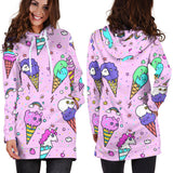 Cute Ice Cream Cone Animal Pattern Women'S Hoodie Dress