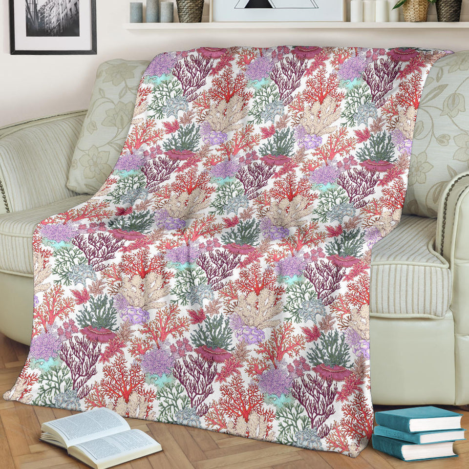 Coral Reef Pattern Print Design 03 Premium Blanket
