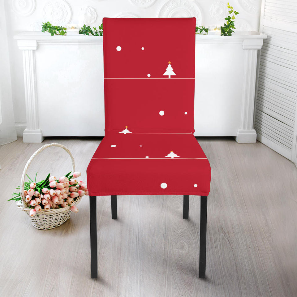 Christmas Tree Star Snow Red Background Dining Chair Slipcover