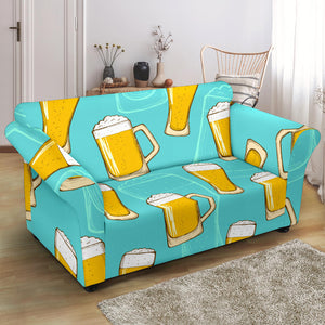 Beer Pattern Green Background Loveseat Couch Slipcover