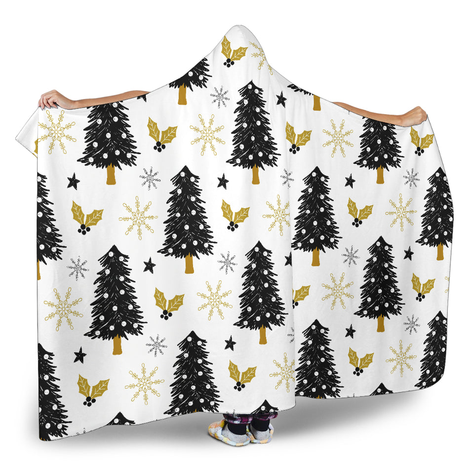 Christmas Tree Holly Snow Star Pattern Hooded Blanket