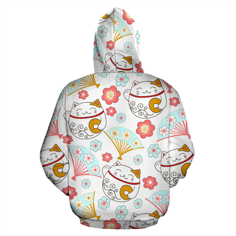 Maneki Neko Cat Fan Sakura Zip Up Hoodie