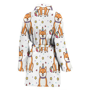 Shiba Inu Unicorn Costume Horn Colorful Tail Pattern Women'S Bathrobe